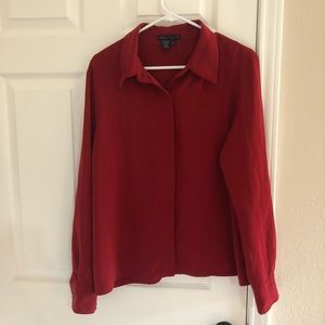 Perry Ellis Size 16 Red Button Up Blouse Work Women’s Plus Size Colorful Office